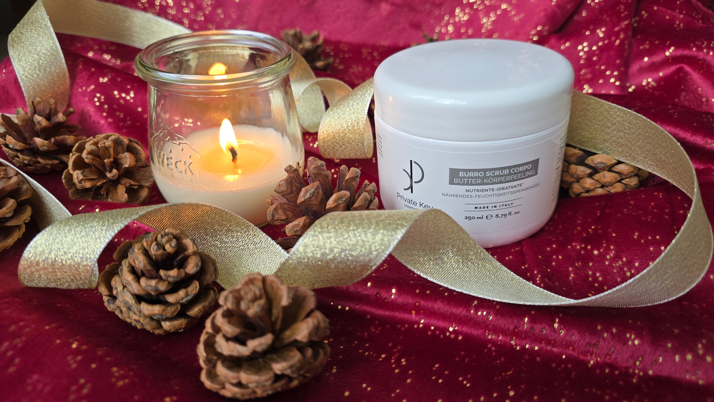 Kleine Spa Geschenkkorb | Selbstpflege-Box | Wellness Hautpflege-Set | Scrub & Kerze