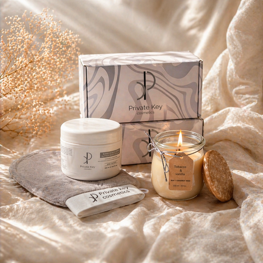 Kleine Spa Geschenkkorb | Selbstpflege-Box | Wellness Hautpflege-Set | Scrub & Kerze